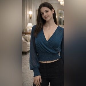 Dynamite Teal Textured Wrap Blouse